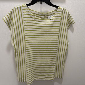 Striped Green and White Women's Top by J. Jill with buttons down back